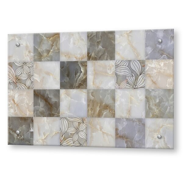 Кухонный экран из стекла Мраморная плитка 900х600х4мм горизонтальный